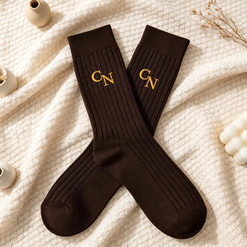 Embroidered Socks, Personalized Brown and Gold Design, Meaningful Creative Gift for Dad, Partner or Friend