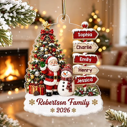 Personalized Acrylic Ornament with Waving Santa & Snowman, Unique Christmas Gift for Family