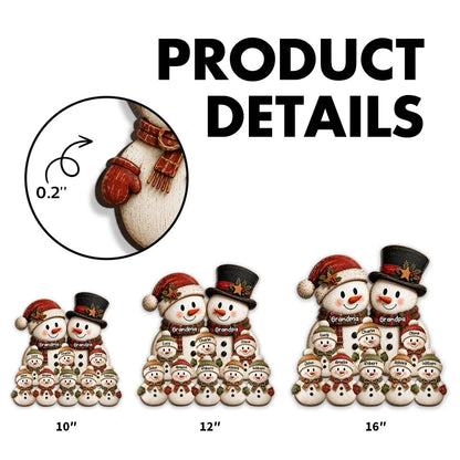 Personalized Wooden Sign, Heartwarming Grandparents and Grandkids Snowman Scene, Creative Family Gift