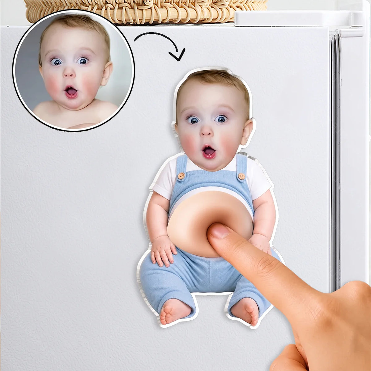 Silicone Belly Acrylic Magnet with Custom Baby Photo, Pressable Fridge Decor, Unique Creative Gift for Family
