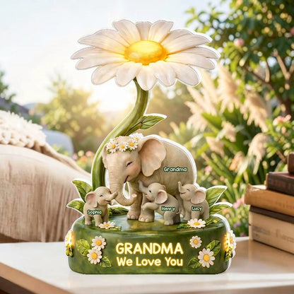 Shaped Acrylic Block Plaque for Grandma Elephant Family Under Daisy Warm Floral Decor Unique Creative Gift
