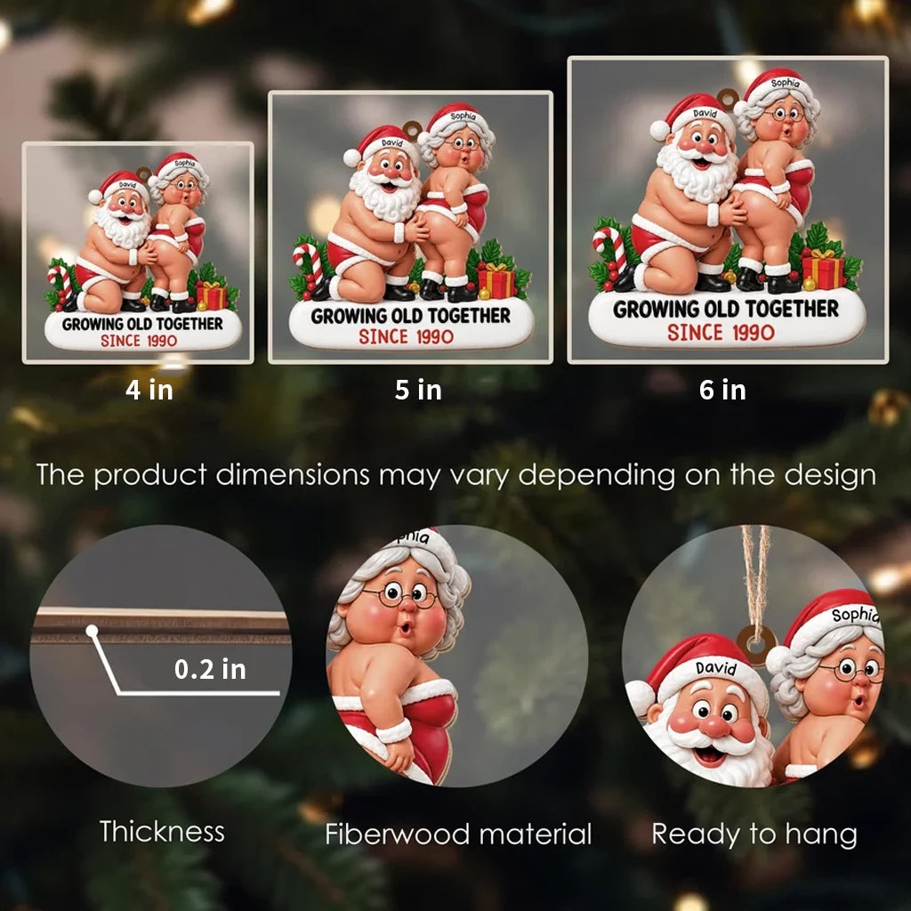 Growing Old Together Wooden Ornament, Personalized Playful Santa Couple, Creative Gift for Husband or Wife