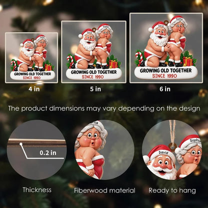 Growing Old Together Wooden Ornament, Personalized Playful Santa Couple, Creative Gift for Husband or Wife