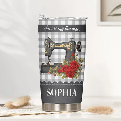 Personalized Insulated Travel Tumbler, Purple Floral Sewing Machine, Unique Gift for Sewing Lovers