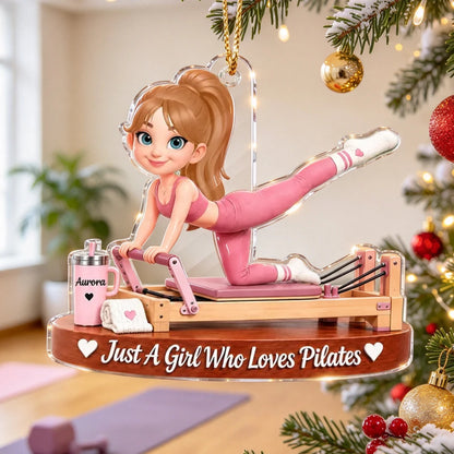Personalized Acrylic Ornament, Pink Pilates Reformer Girl, Unique Christmas Gift for Wife, Daughter or Friend