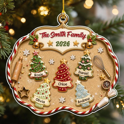 Personalized Acrylic Ornament, Family Christmas Tree Cookie Design, Unique Gift for Family