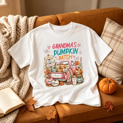 Personalized Classic Tee with Grandma's Pumpkin Patch Fall Truck, Unique and Creative Gift for Grandma