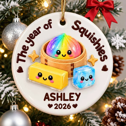 Personalized Ceramic Ornament, Cute Rainbow Dumplings in a Steamer, Unique Christmas Gift for Kids