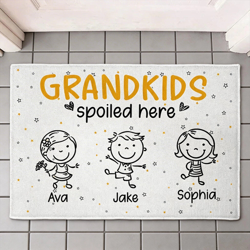 Personalized Grandkids Spoiled Here Standard Doormat - Cute Cartoon Entryway Decor, Unique Gift for Grandma & Grandpa