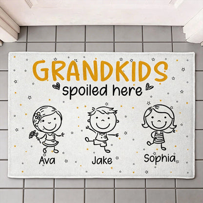 Personalized Grandkids Spoiled Here Standard Doormat - Cute Cartoon Entryway Decor, Unique Gift for Grandma & Grandpa