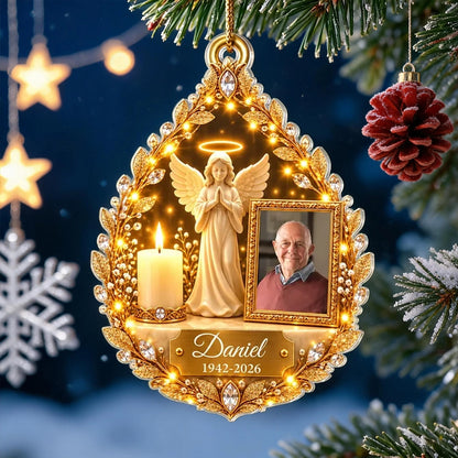Personalized Acrylic Ornament, Praying Guardian Angel and Candle Memorial, Unique Sympathy Gift for Family