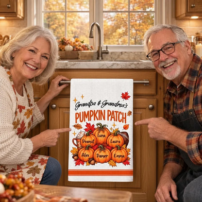Personalized Kitchen Towel, Grandpa & Grandma's Pumpkin Patch, Unique Fall Gift for Grandparents