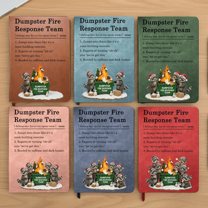 Leather Journal Dumpster Fire Response Team Cute Raccoon Chaos Crew Design, Personalized Funny Gift for Coworkers