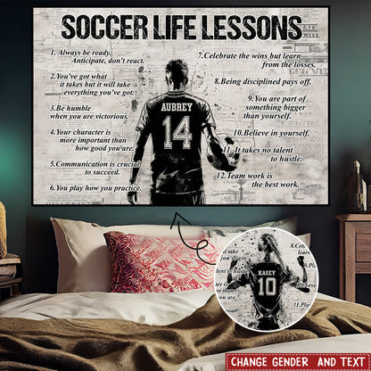 Soccer Life Lessons Personalized Canvas, Back View Player Art, Unique Gift for Soccer Player