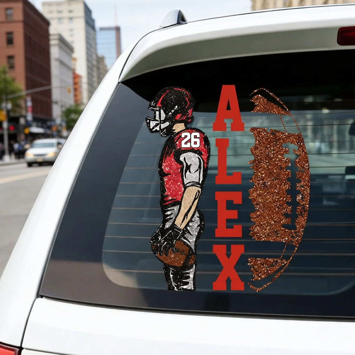 Football Player Holding Ball Sticker Decal, Personalized Game Day Car Decor, Unique Gift for Sports Families