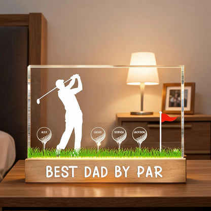 Best Dad by Par Block LED Light Plaque, Warm Golf Glow, Personalized Creative Gift for Dad