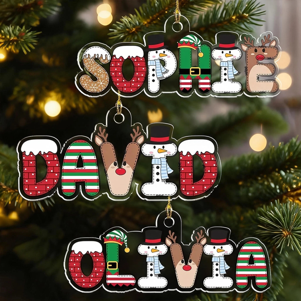 Personalized Acrylic Ornament, Festive Character Letter Design Hanging on a Christmas Tree, Unique Gift for Family