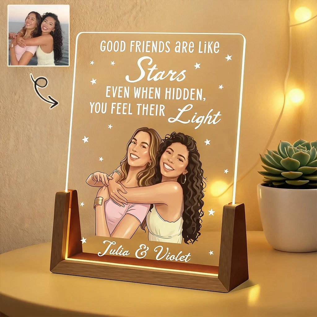Personalized Good Friends Are Like Stars LED Light Frame, Friendship Keepsake, Creative Gift for a Friend