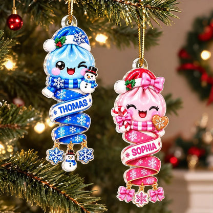 Personalized Acrylic Ornament, Cute Dumpling Kid on a Glowing Christmas Tree, Unique Gift for Son or Daughter