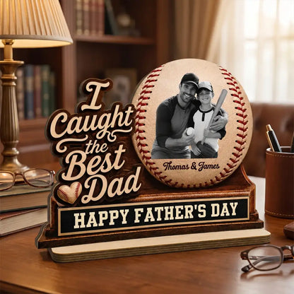 Personalized 2-Layer Wooden Plaque, Baseball Dad Photo Display, Unique Gift for Father's Day