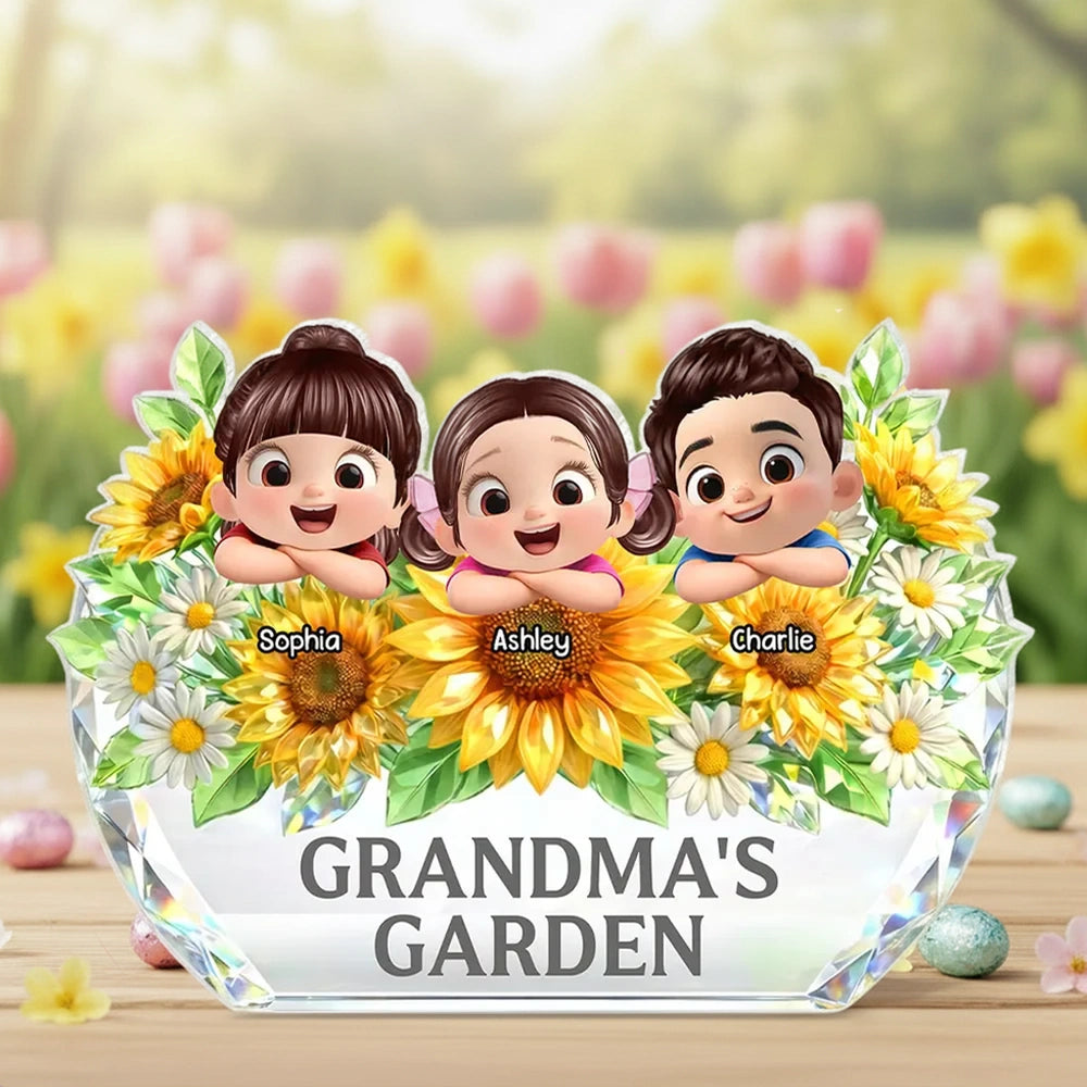 Personalized Shaped Acrylic Block Plaque Grandma's Garden Sunflower Decor - Unique Gift for Grandma, Sweet Keepsake