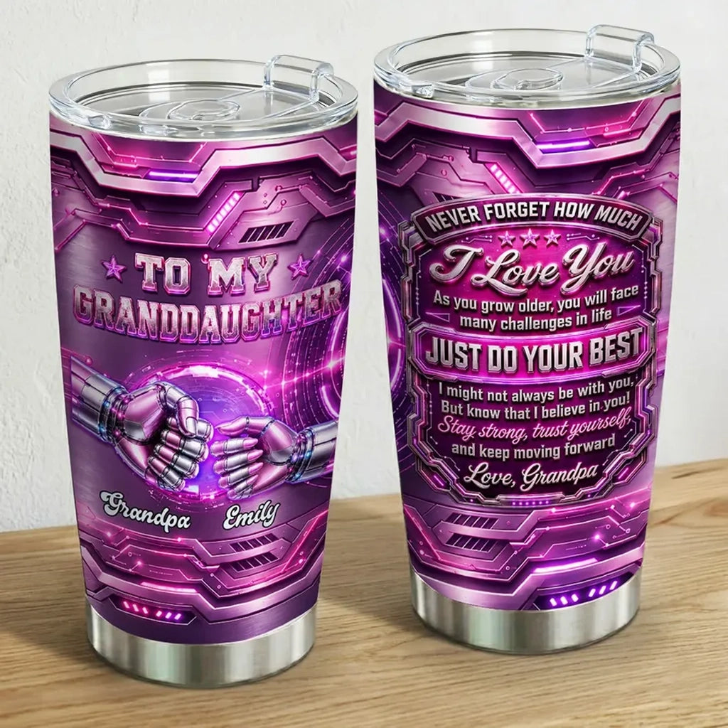 Personalized Insulated Travel Tumbler, Clasped Robot Hands, Unique Motivational Gift for Granddaughter