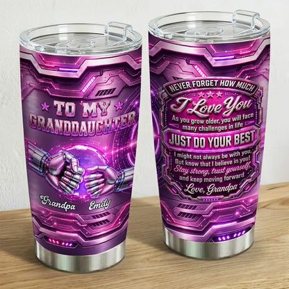 Personalized Insulated Travel Tumbler, Clasped Robot Hands, Unique Motivational Gift for Granddaughter