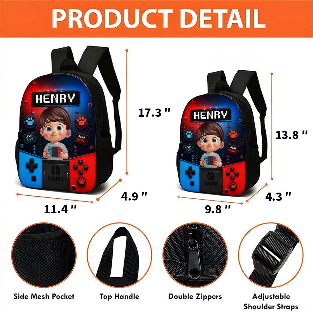 Personalized Kids School Backpack, Cartoon Gamer Boy Holding Controller, Unique Gift for Kids