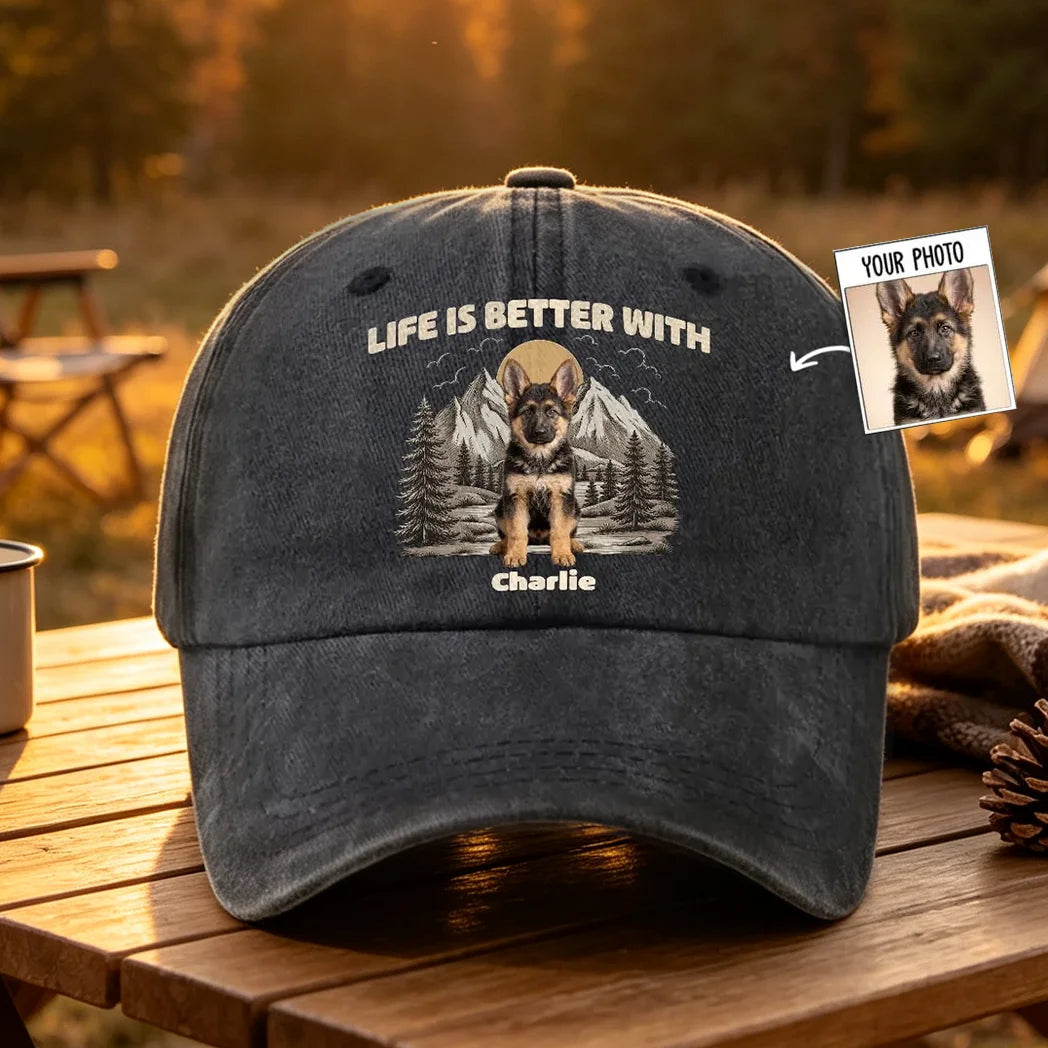 Life Is Better With Dogs Personalized Washed Cotton Cap, Creative Gift for Pet Owners and Hikers