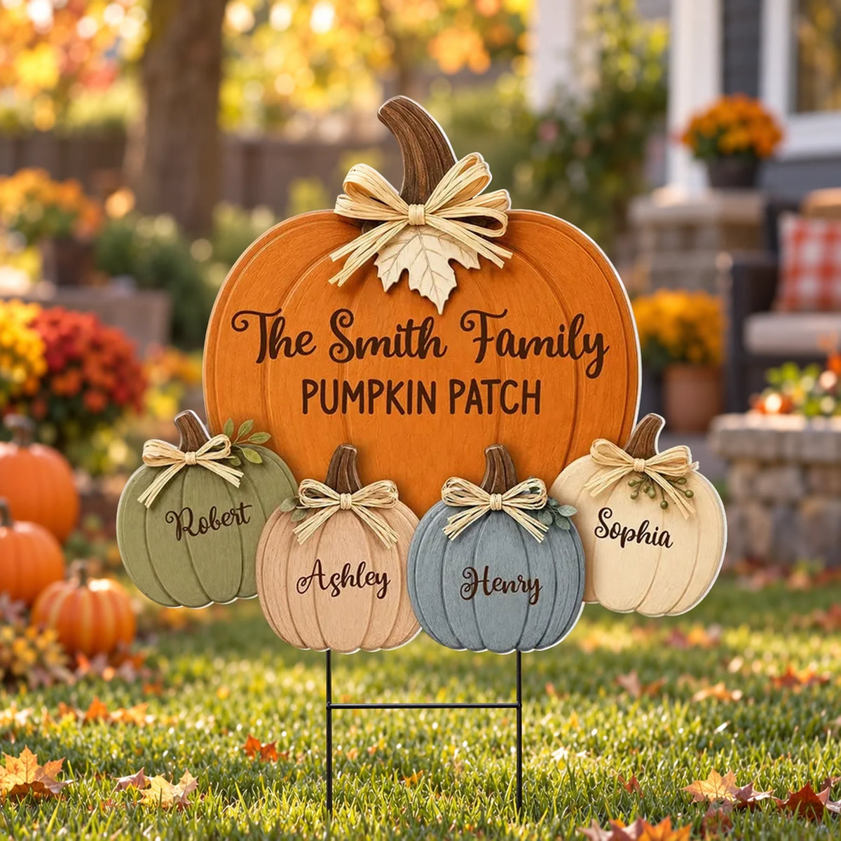 Personalized Shaped Yard Sign, Rustic Family Pumpkin Patch Decor, Unique Fall Gift for Family