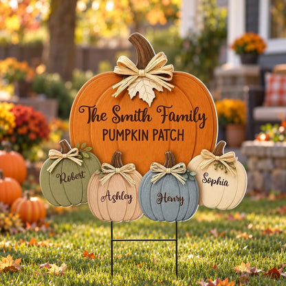 Personalized Shaped Yard Sign, Rustic Family Pumpkin Patch Decor, Unique Fall Gift for Family