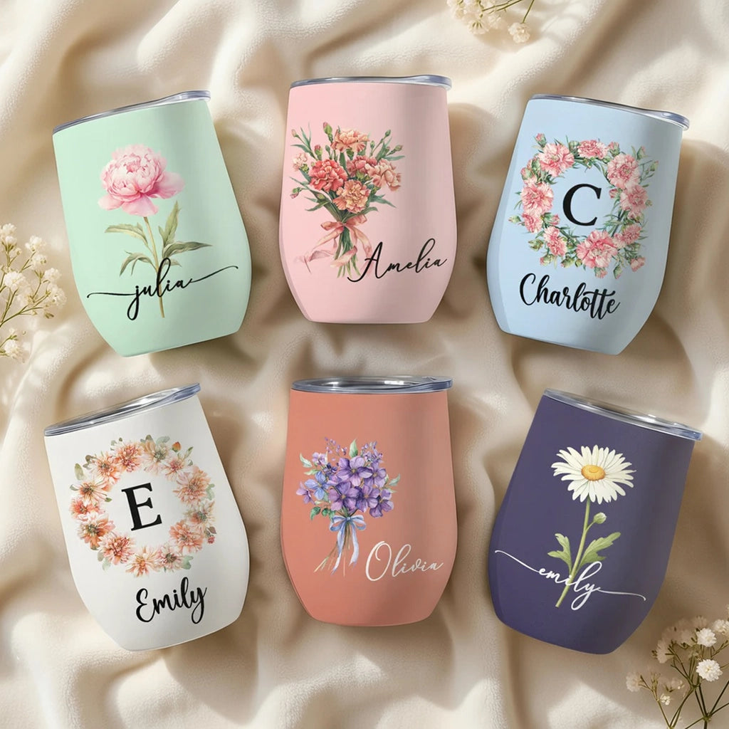 Personalized Birth Flower Eggshell Cup, Pastel Floral Name Design for Everyday Sips, Unique Gift for Her