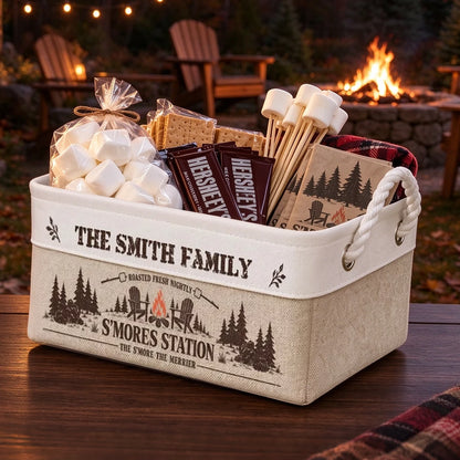 Cotton Linen Rope Basket, Personalized Family Campfire Storage, Unique Gift for Cozy S'mores Nights