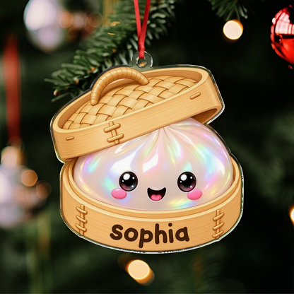 Personalized Acrylic Ornament, Smiling Dim Sum in Warm Pastels, Creative Keepsake Gift for Family & Friends