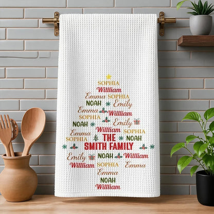 Personalized Kitchen Towel with Festive Typography Tree, Creative Gift for Meaningful Family Memories