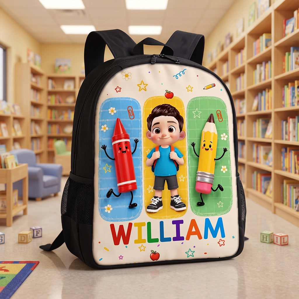 Personalized Kids School Backpack, Backpack-Wearing Cartoon Student, Unique Back to School Gift for Kids