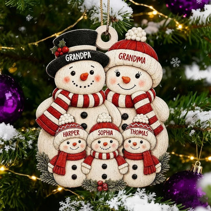 Personalized Wooden Ornament, Snowman Grandparents with Grandkids, Festive Tree Decor, Unique Family Gift