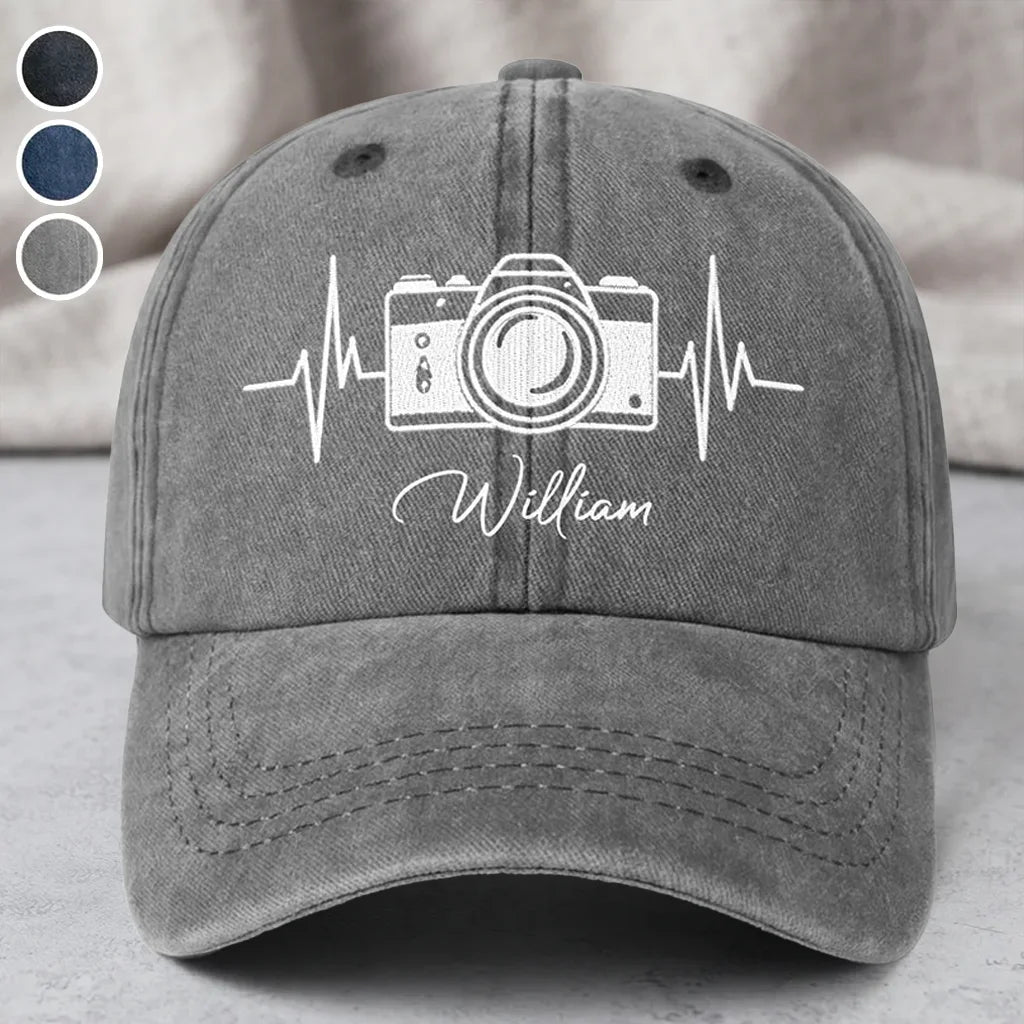 Personalized Classic Tee with Monochrome Camera Heartbeat Design, Unique Gift for Photographers