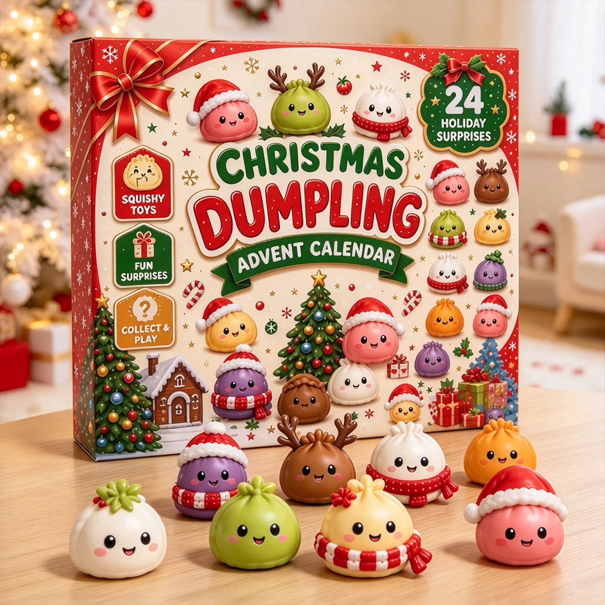 Personalized Christmas Dumpling Advent Calendar, Colorful Squishy Toy Countdown, Unique Gift for Families