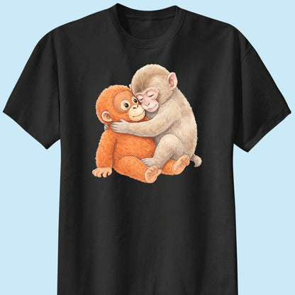 Cute Punch Monkey Graphic Classic Tee, Hugging Baby Monkey Art, Cozy Viral Animal Lover Gift Shirt