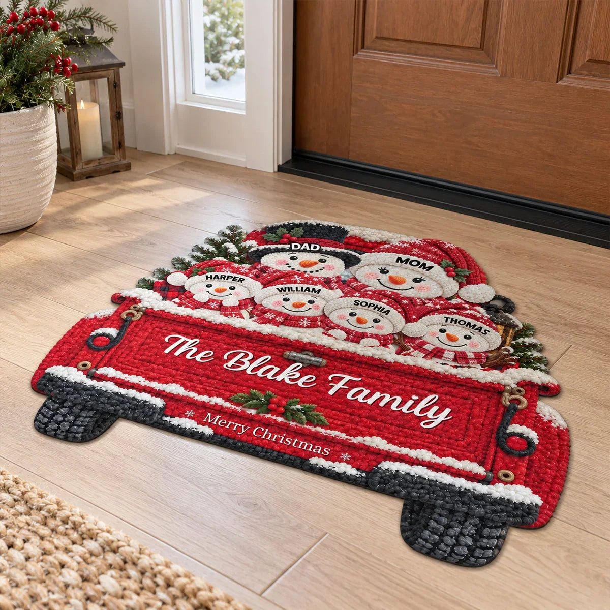 Personalized Shaped Doormat, Merry Christmas Snowman Welcome, Creative Family Gift for Nana & Papa