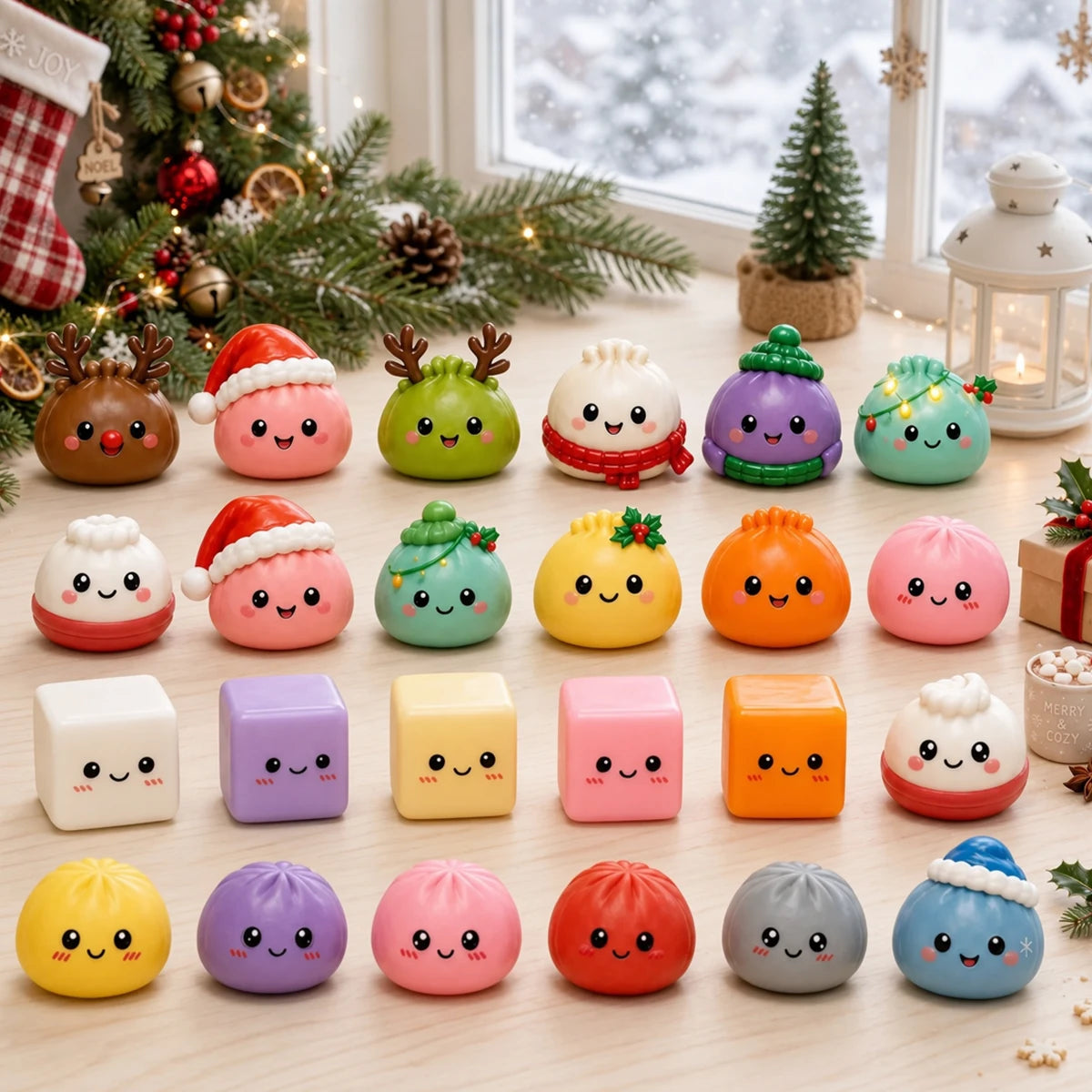 Personalized Christmas Dumpling Advent Calendar, Colorful Squishy Toy Countdown, Unique Gift for Families