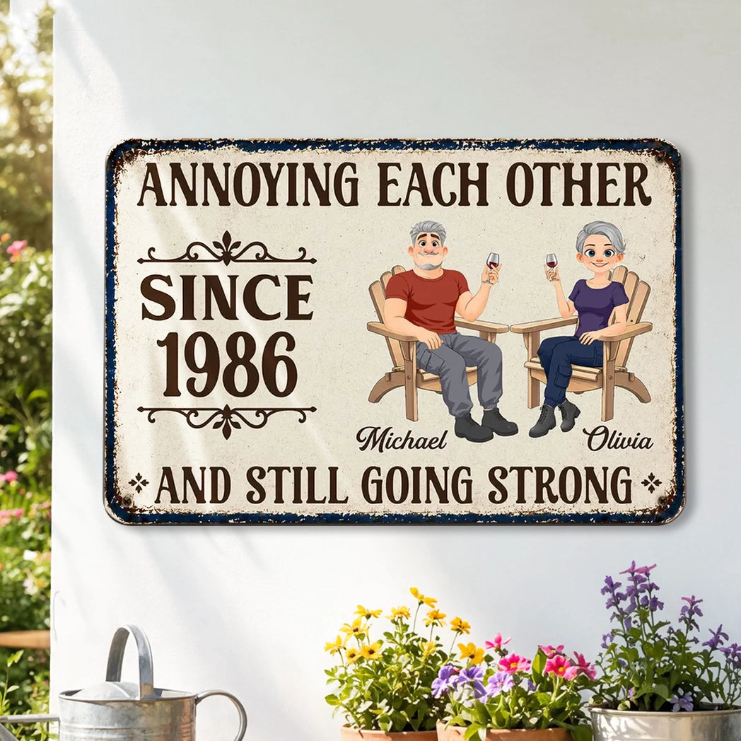 Personalized Rectangular Iron Sign, Relaxing Couple with Wine, Unique Gift for Partners