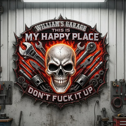 This Is My Happy Place Shaped Metal Sign, Custom Garage Decor, Creative Gift for Mechanics