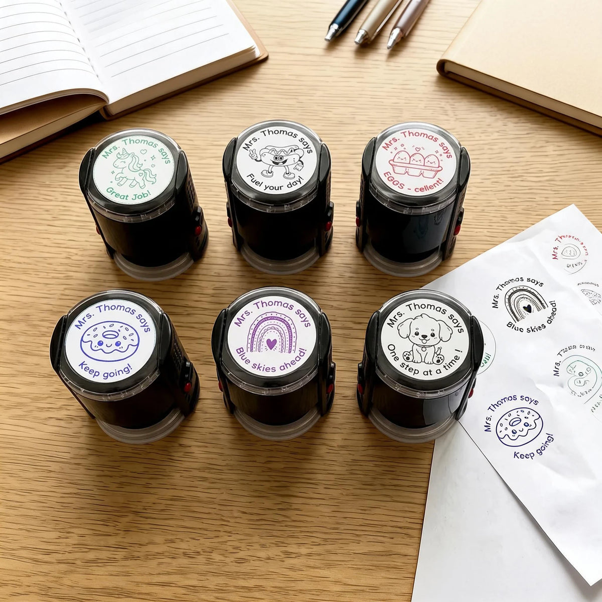 Personalized Round Self-Inking Stamp With Teacher Encouragement Phrases, Creative Gift For Teachers