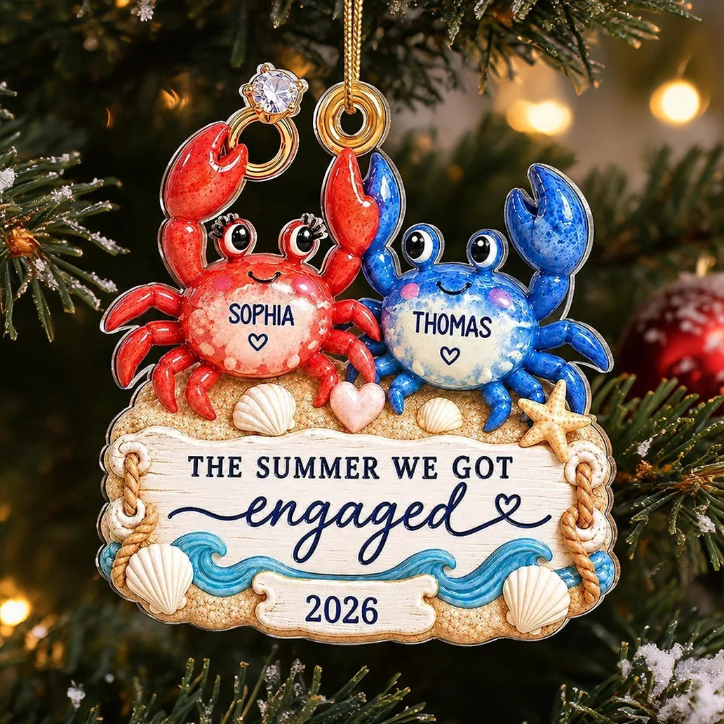 Personalized Acrylic Ornament, The Summer We Got Engaged Crab Couple Keepsake, Creative Gift for an Engaged Couple