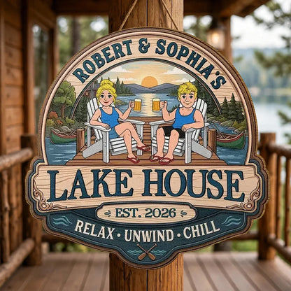 Personalized Wooden Sign, Relax Unwind Chill Sunset Lake Scene, Creative Gift for Couples
