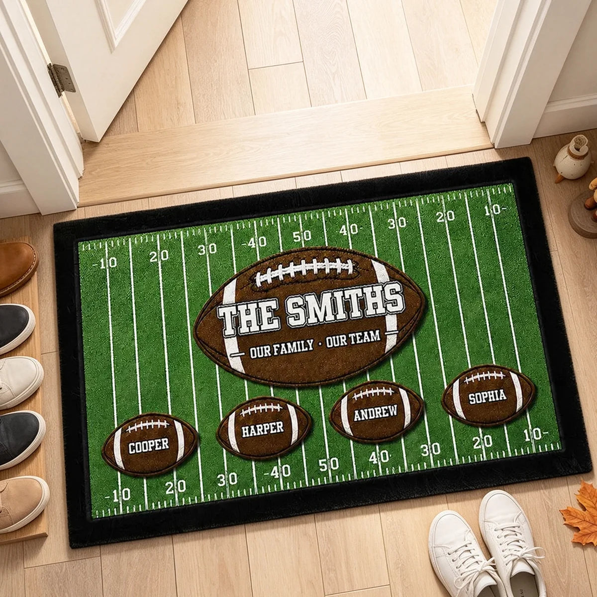 Our Family Our Team Personalized Standard Doormat, Creative Gift for American Football Fans