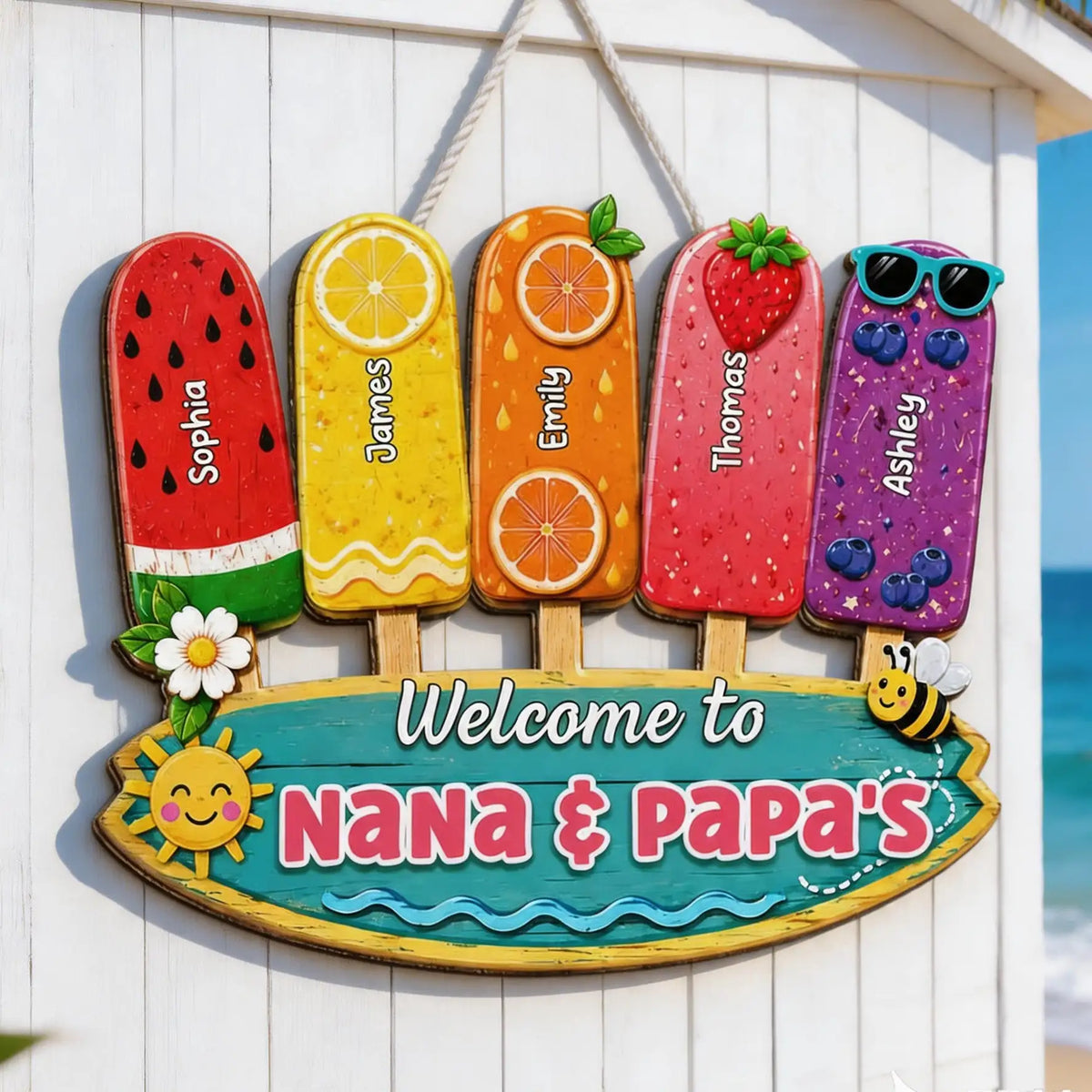 Personalized Wooden Sign, Colorful Popsicle Door Decor For Grandparents, Unique Creative Gift