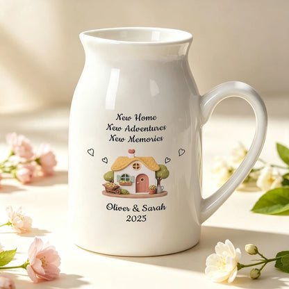 Personalized Handled Vase with Cottage Hearts Design, Creative Gift for Couples Starting a New Home
